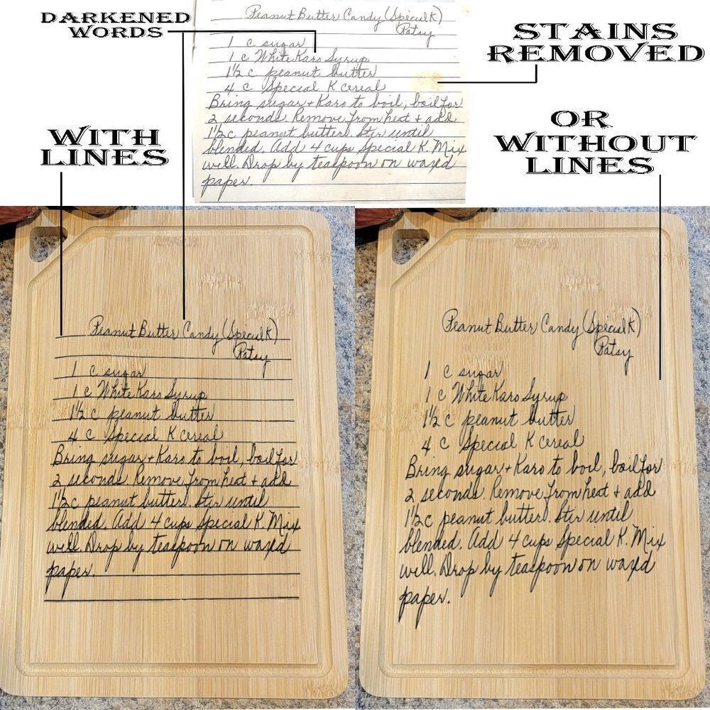 Engraved Handwriting Recipe Cutting Board with Wall Hanging Notch